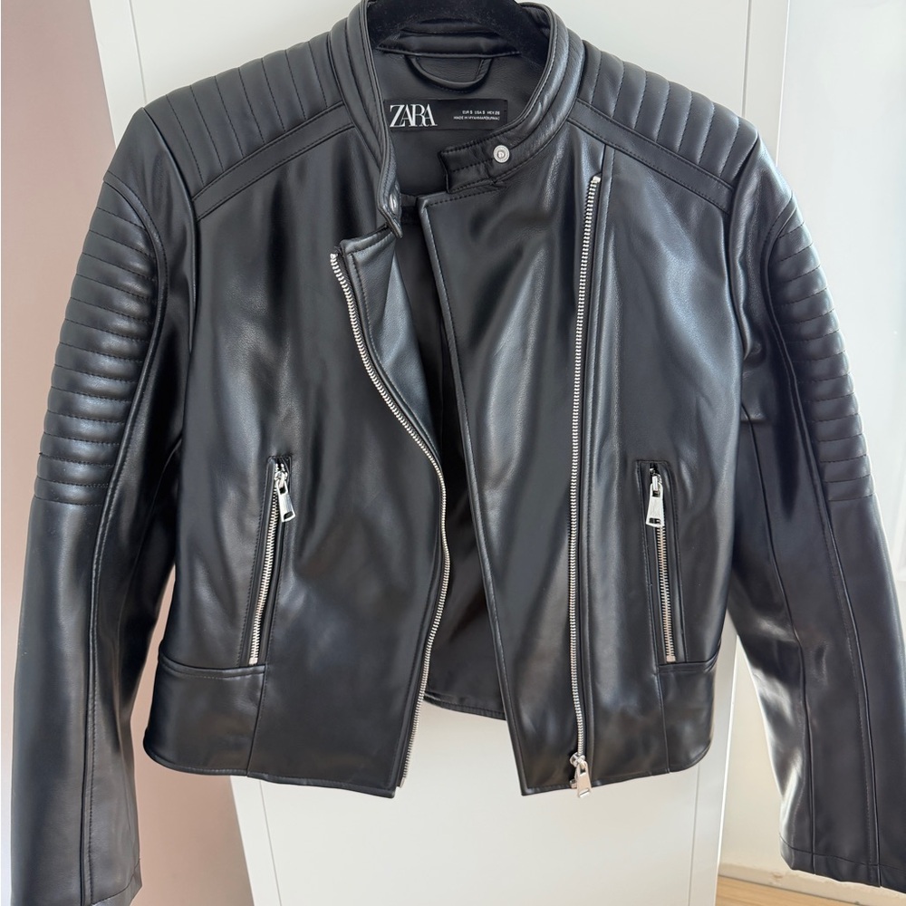 Zara Sleek Black Leather Biker Jacket